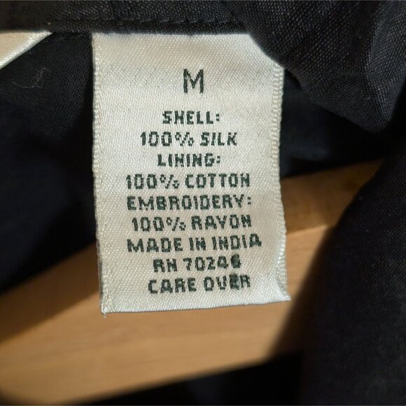 Laura Ashley Black Floral Silk Jacket Lined Embroidered Button Down sz M Cottage - Picture 3 of 8